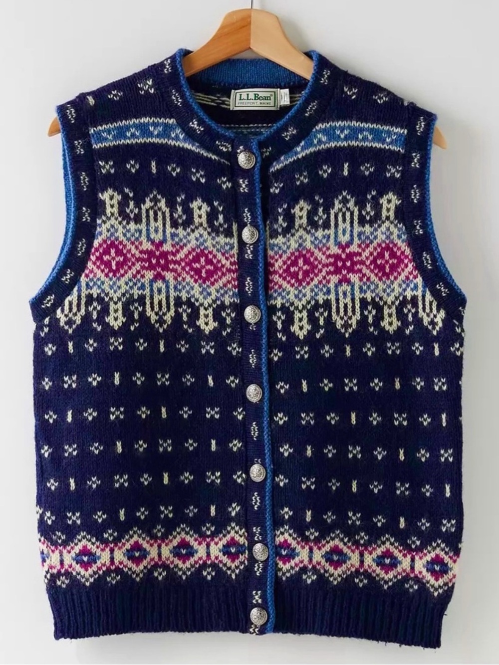 Vintage L.L. Bean Wool Fair Isle Sweater Vest XL Preppy Nordic Ski Cabincore USA
